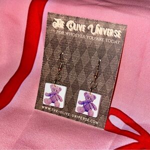 The Olive Universe Teddy Bear Square Drop Earrings